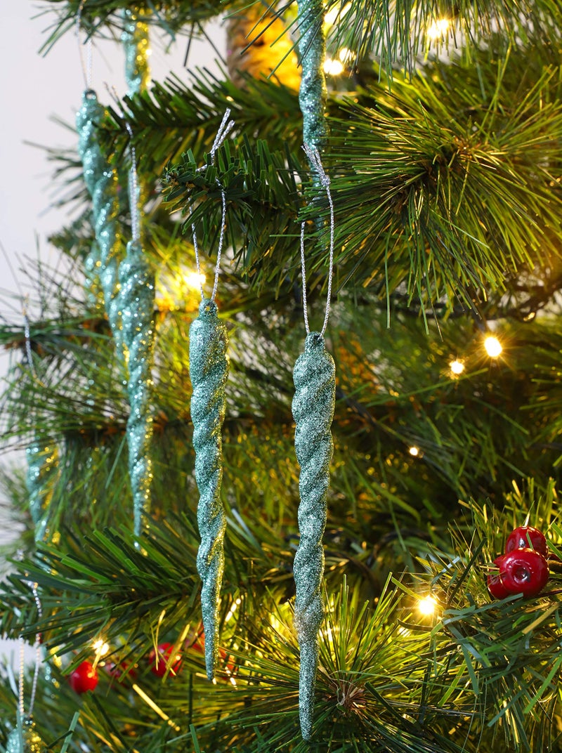 Christmas ConceptsÂ® 12cm Glitter Icicle Decorations - Luxury Christmas Tree Trims (Mint Green, Pack of 10) - Image 2